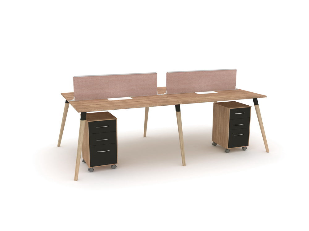 Staff Table Wood - Grain Finish Four - Seat Workstation Office Cubicles Office Desk with Mobile Cabinets - JOSE.M.ONNA FURNITURE