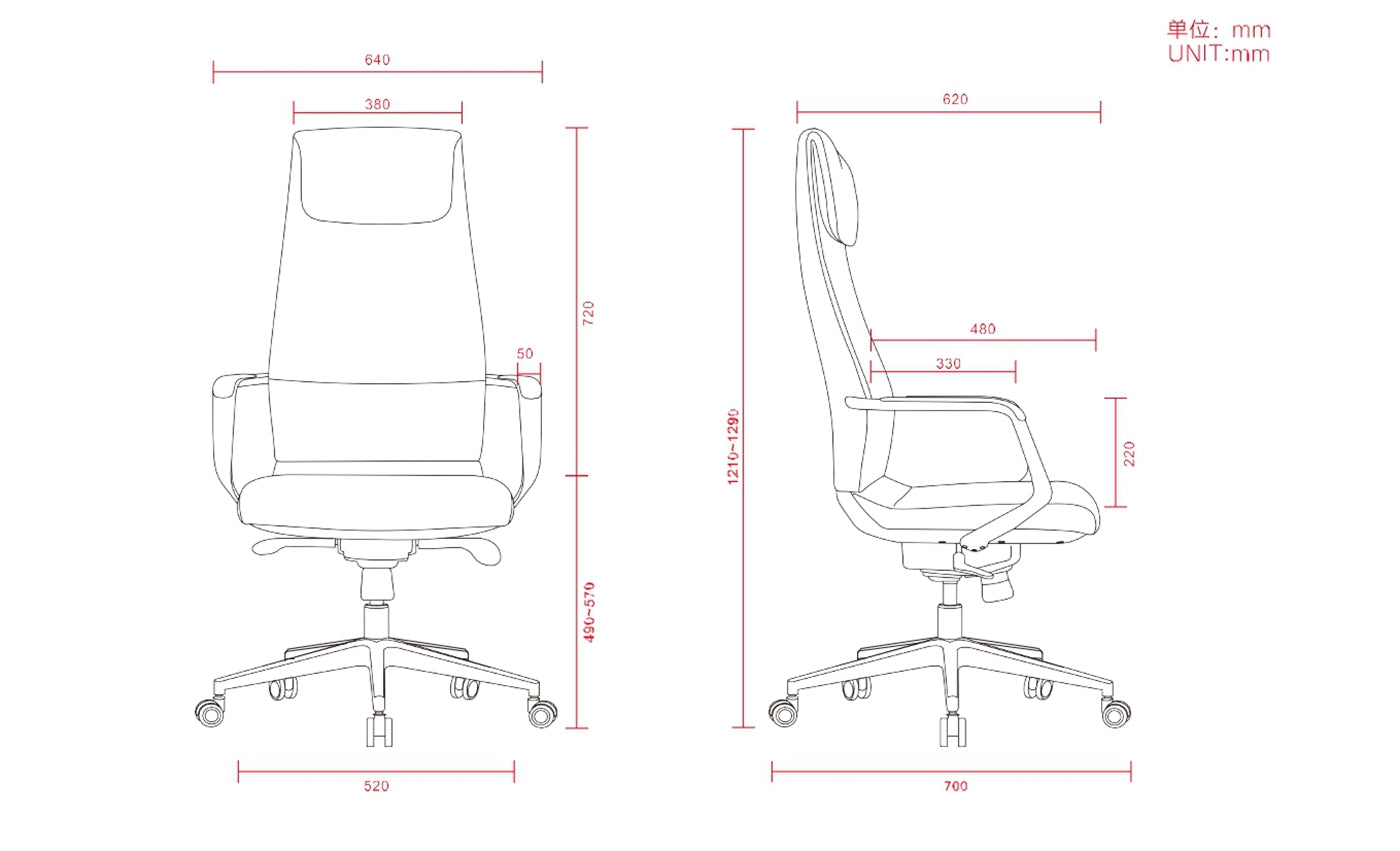 Ergonomically designed executive office chair with headrest