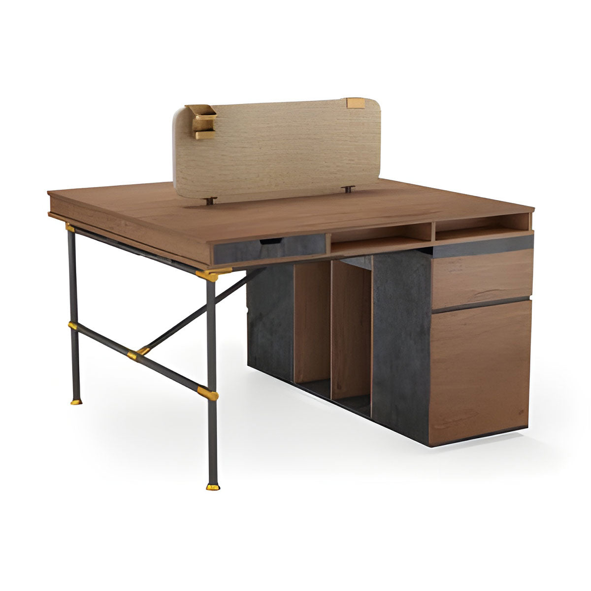 Tobacco Wood Double Executive Office Desk with File Drawer, Versatile and Efficient, Classic Charm
