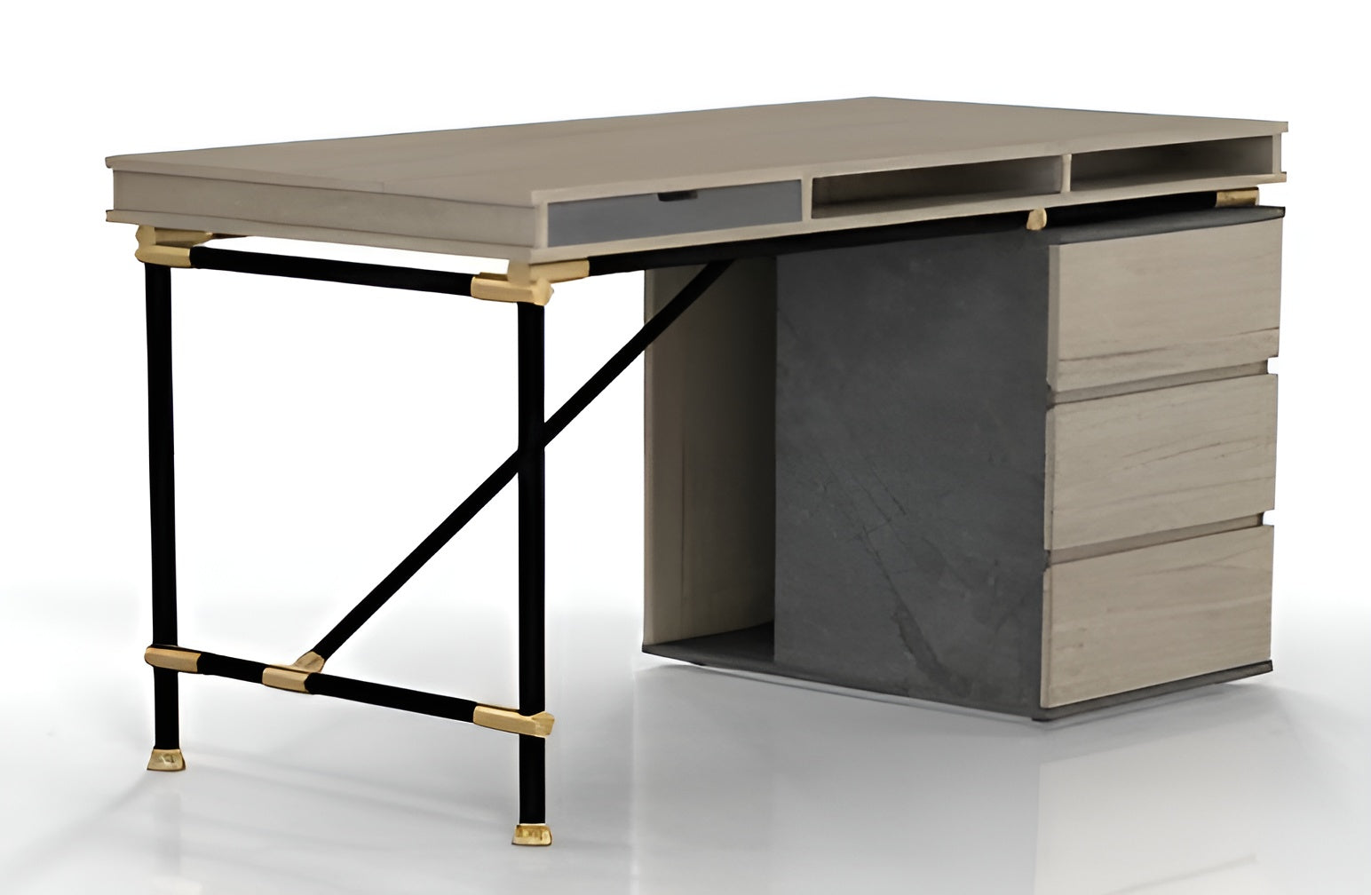 Minimalist and practical Executive Office Desk, filing cabinet with 3 drawers, Tobacco Wood - JOSE.M.ONNA FURNITURE