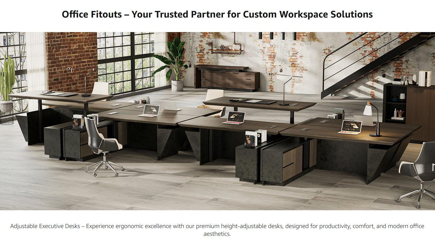 Stylish and high-end executive l-shaped desk, Multiple desk with drawers, sockets and USB ports