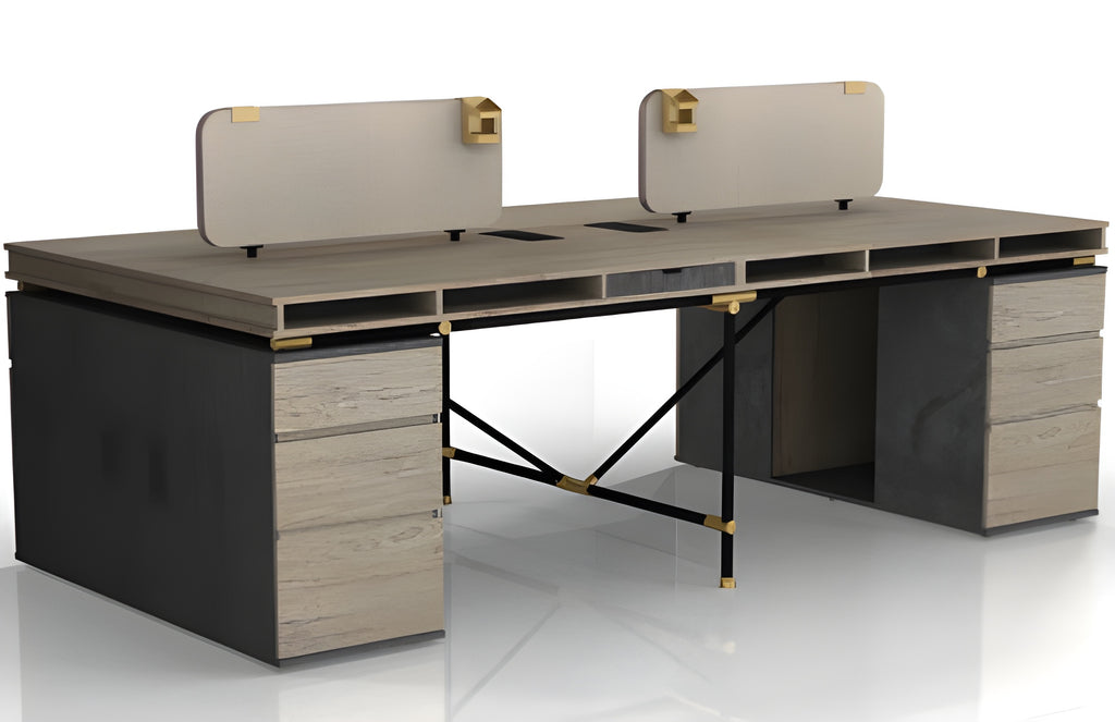 4-person Workstation Desk, each with a separate drawer cabinet, a durable office desk - JOSE.M.ONNA FURNITURE