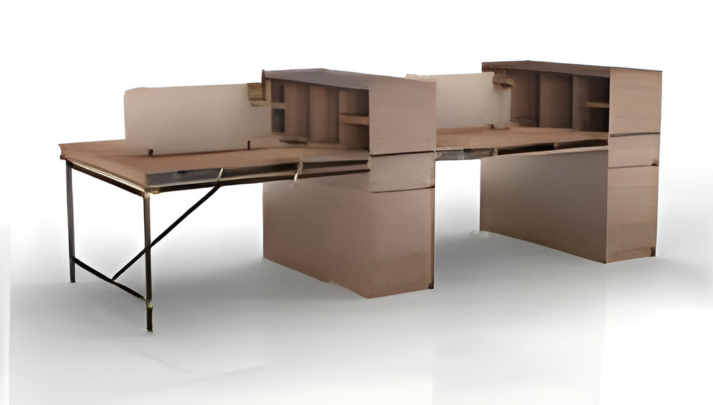 Tobacco Wood 4-person Workstation Desk, each with its own file drawer cabinet, stylish and beautiful Office Desk - JOSE.M.ONNA FURNITURE