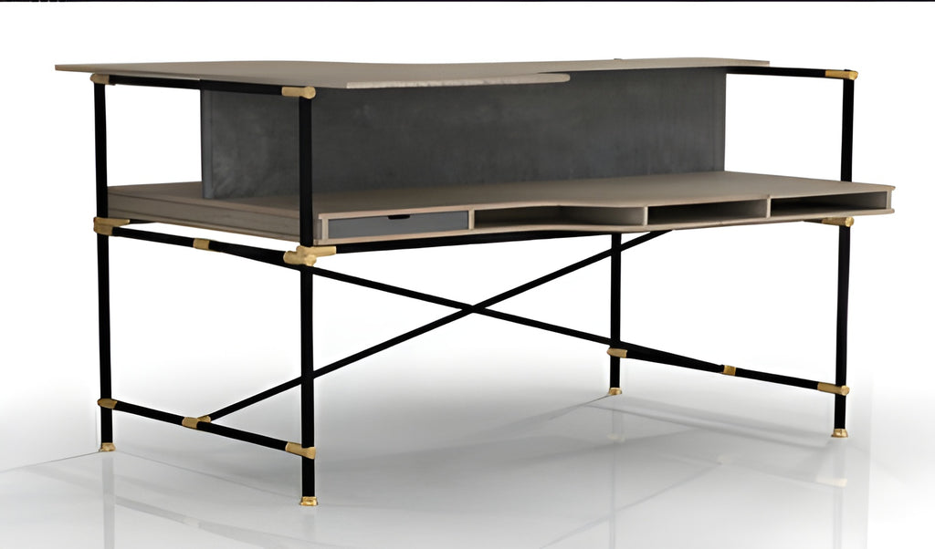 2-person Workstation Desk, Tobacco Wood Stylish and Elegant Office Desk - JOSE.M.ONNA FURNITURE