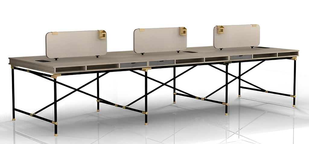 Tobacco Wood 6-person Workstation Desk with 6 removable storage, stylish and durable Office Desk - JOSE.M.ONNA FURNITURE