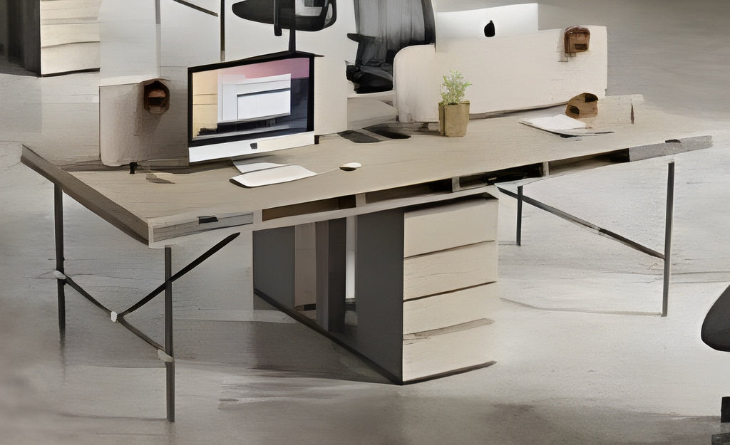 Tobacco Wood 4-person Workstation Desk with 2 removable lockers, stylish and beautiful Office Desk - JOSE.M.ONNA FURNITURE