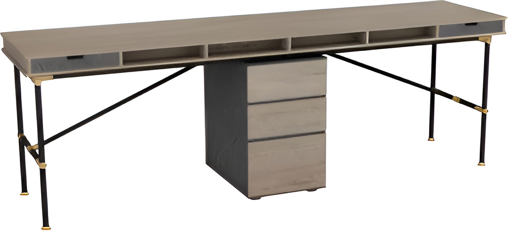 Tobacco Wood 2-person Workstation Desk with Removable Storage Cabinet, Minimalist and Stylish Office Desk - JOSE.M.ONNA FURNITURE