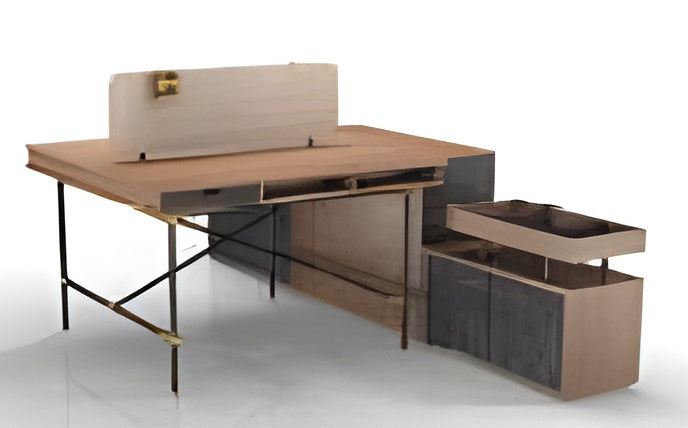 Stylish and Simple 2-Person Workstation Desk with Storage Cabinet, Tobacco Wood Office Desk - JOSE.M.ONNA FURNITURE
