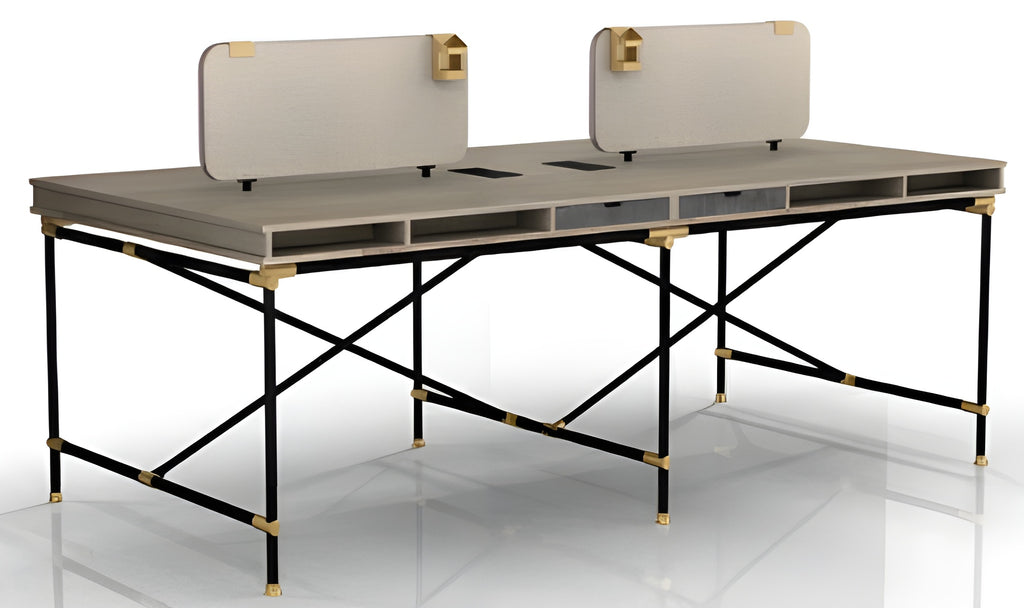 Tobacco Wood 4-person Workstation Desk, stylish, simple, durable and comfortable 4-person Office Desk - JOSE.M.ONNA FURNITURE