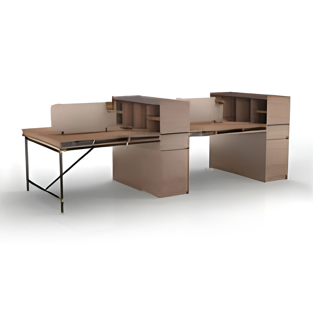 Tobacco Wood 4-person Workstation Desk, each with its own file drawer cabinet, stylish and beautiful Office Desk