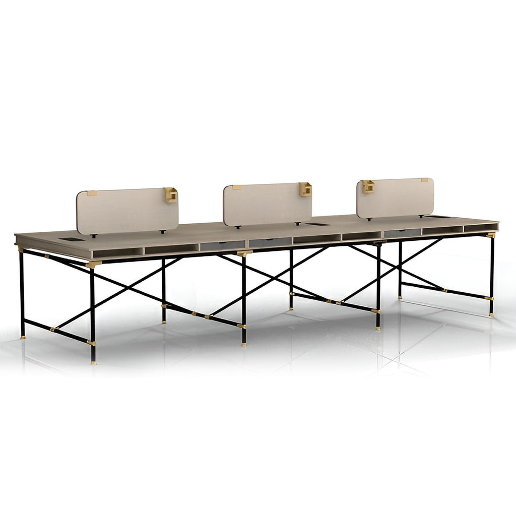 Tobacco Wood 6-person Workstation Desk with 6 removable storage, stylish and durable Office Desk