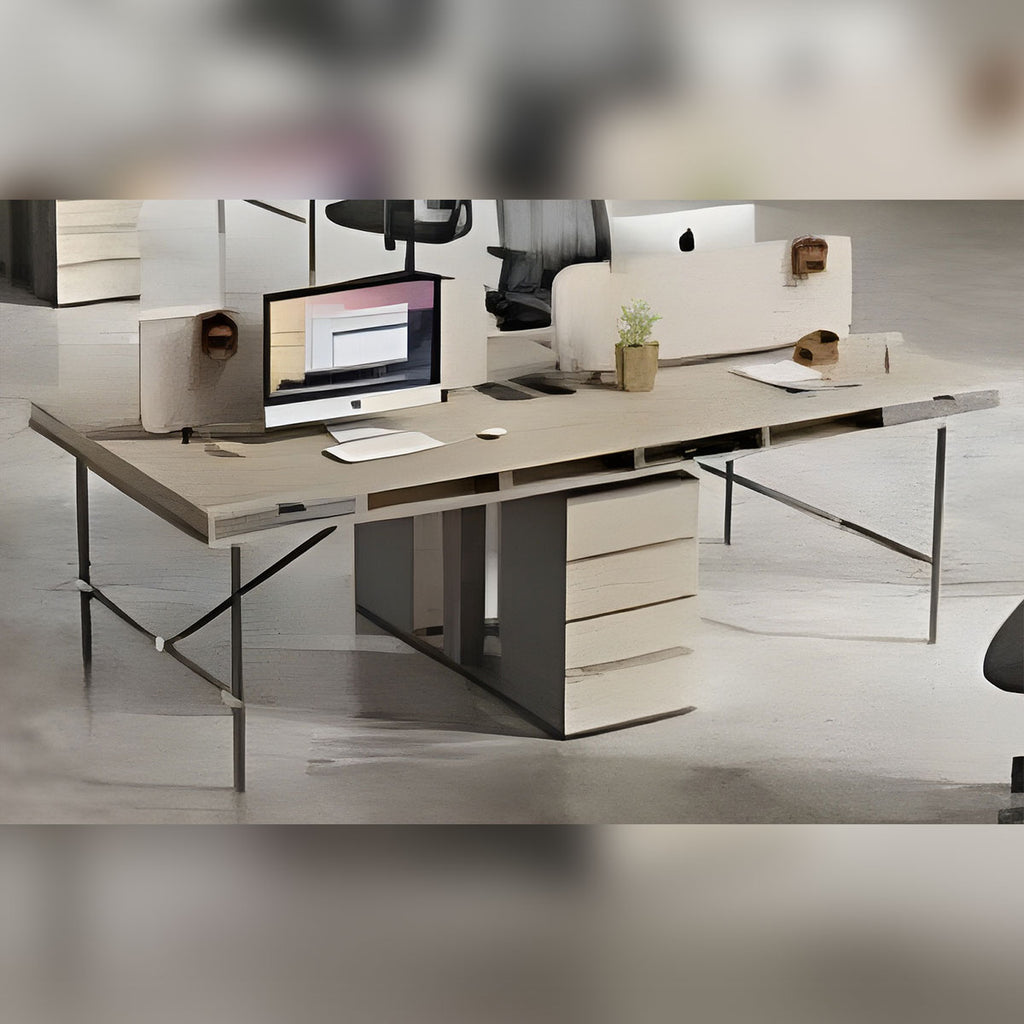 Tobacco Wood 4-person Workstation Desk with 2 removable lockers, stylish and beautiful Office Desk