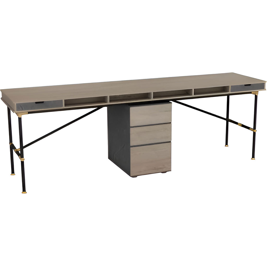 Tobacco Wood 2-person Workstation Desk with Removable Storage Cabinet, Minimalist and Stylish Office Desk