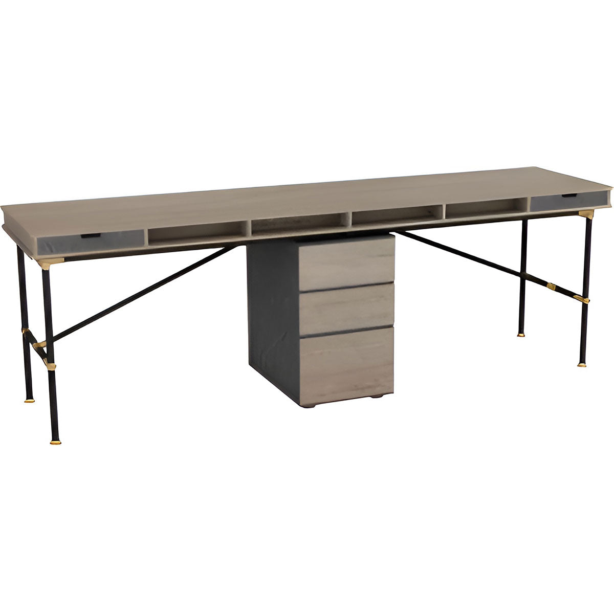 Tobacco Wood 2-person Workstation Desk with Removable Storage Cabinet, Minimalist and Stylish Office Desk