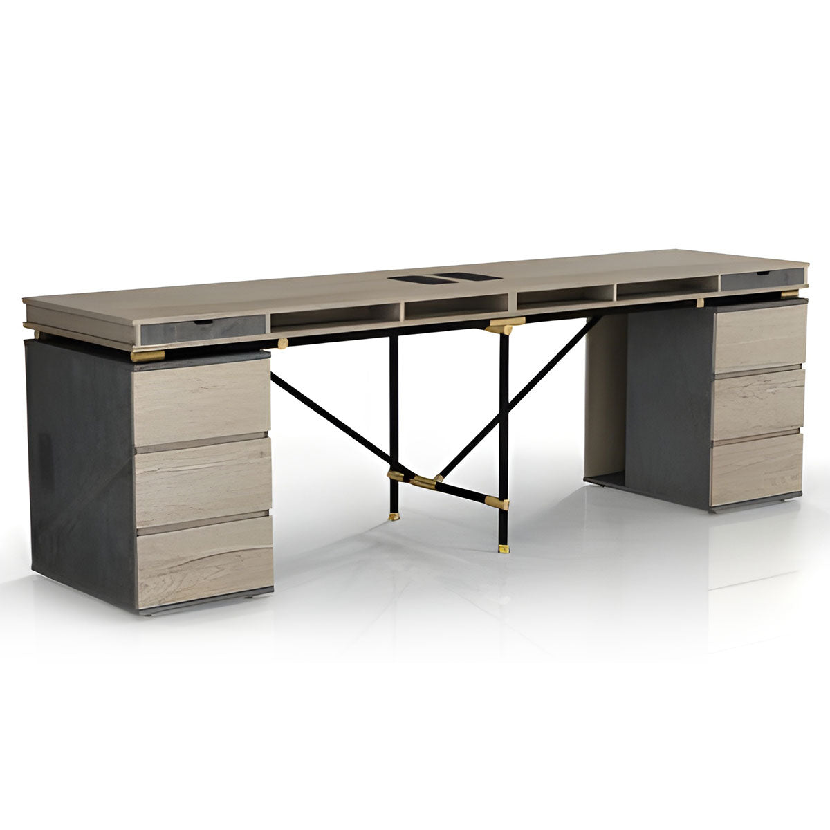 Tobacco Wood 2-person Workstation Desk with 2 removable storage cabinets, a sturdy and durable Office Desk