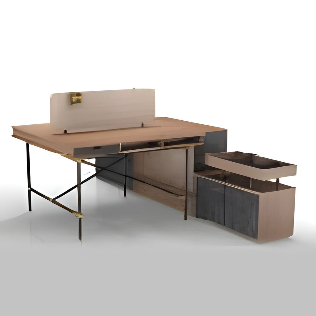 Stylish and Simple 2-Person Workstation Desk with Storage Cabinet, Tobacco Wood Office Desk