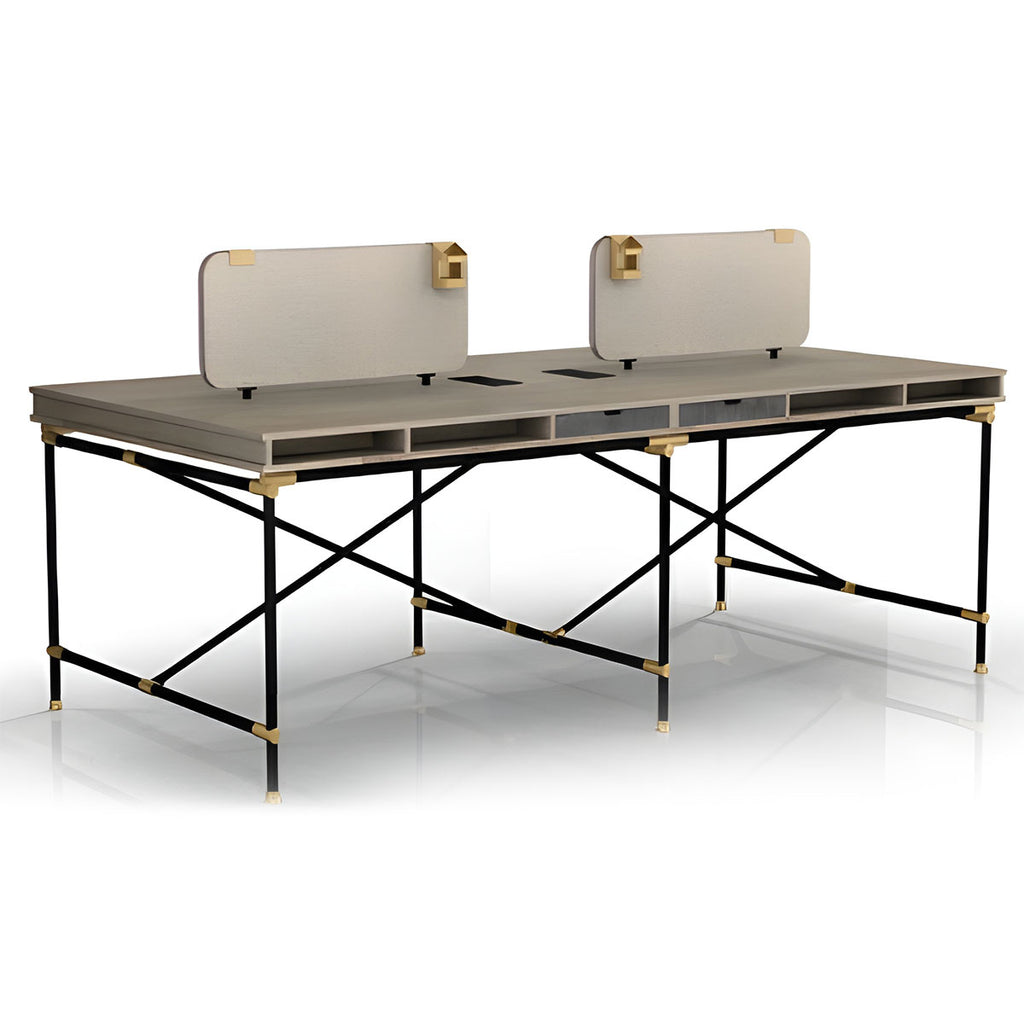 Tobacco Wood 4-person Workstation Desk, stylish, simple, durable and comfortable 4-person Office Desk