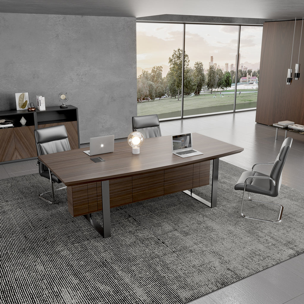 Large Executive Computer Desk, Home Office Desk with Solid Steel Pedestal, Industrial Wood Study Writing Table, Workstation Business Furniture for Home Office - JOSE.M.ONNA FURNITURE