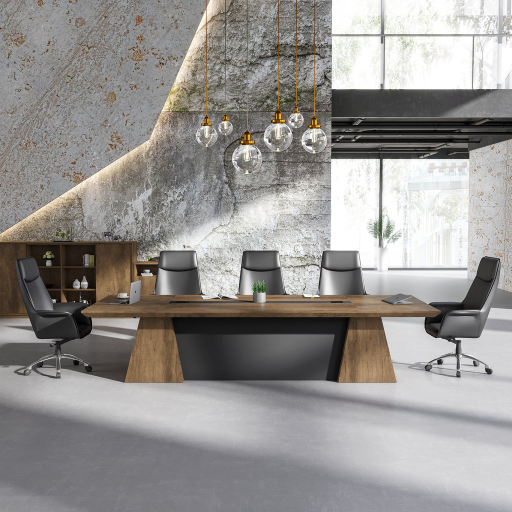 AVENUE Conference Table for 6 to 8 People Modern Large Rectangle Meeting Room Desk for Boardroom, Home Office, Oak Brown - JOSE.M.ONNA FURNITURE